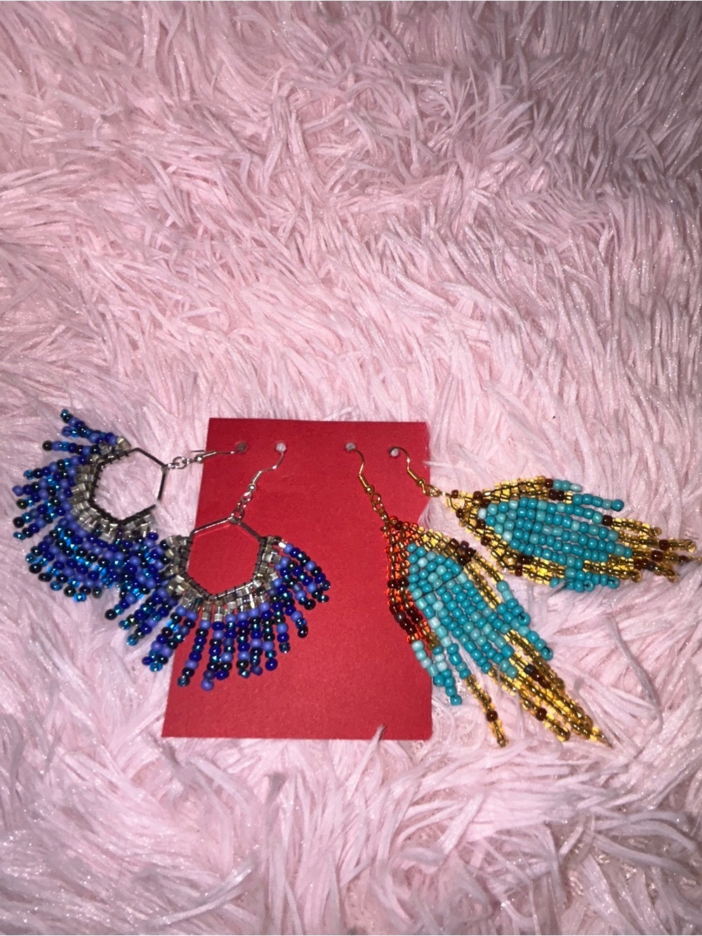Turquoise and Gold Beaded fringe Earring set
